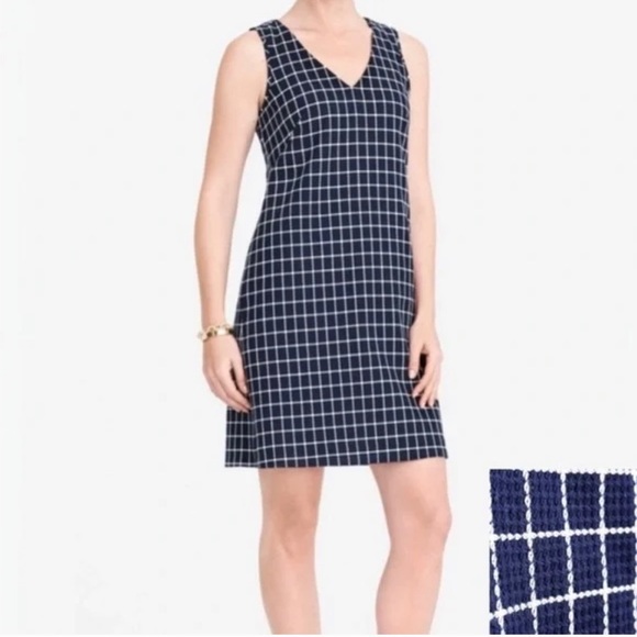 J. Crew Factory navy blue and white windowpane sleeveless mini shift dress - Picture 2 of 5